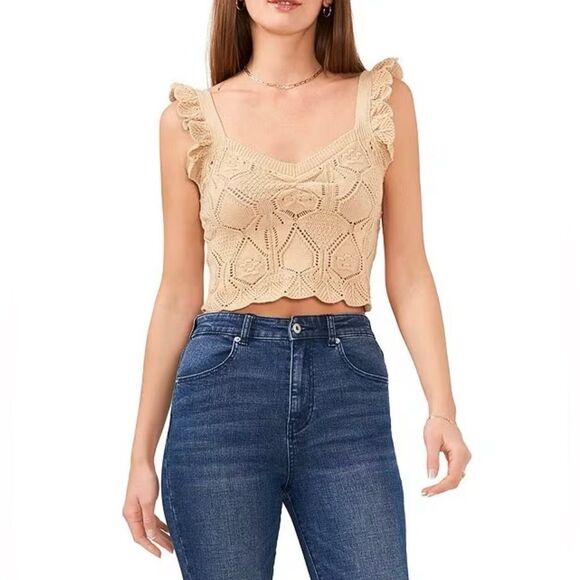 CHELSEA & VIOLET Pointelle Stitched Scalloped Eyelet Knit Pebble Tank Size Medi… - Picture 1 of 10